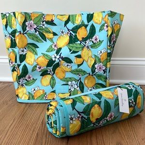 Vera Bradley Picnic blanket & lighten up deluxe family tote lemon grove bag